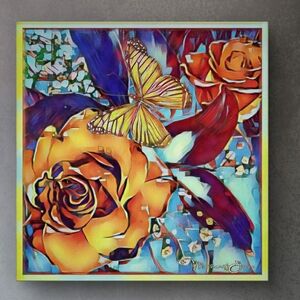 "Saffron & Sky", Original Artwork By MalloryJane, Signed 18" x 18" Framed Print